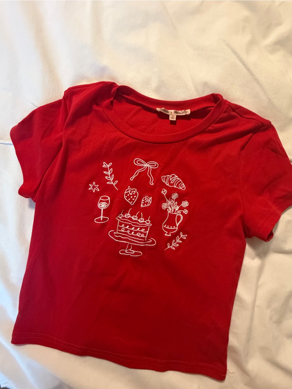 Red Graphic Tee with White Kitchen Illustration